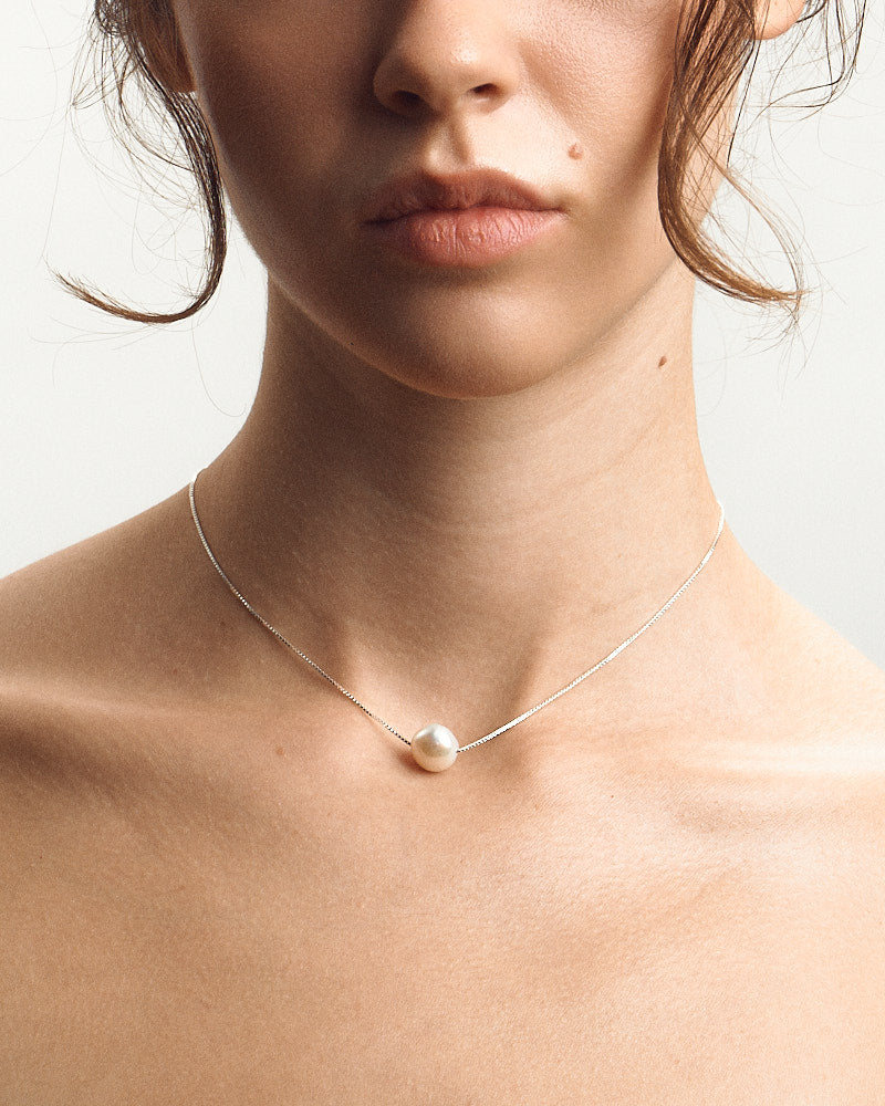 Single Pearl Necklace - Silver & Pearl