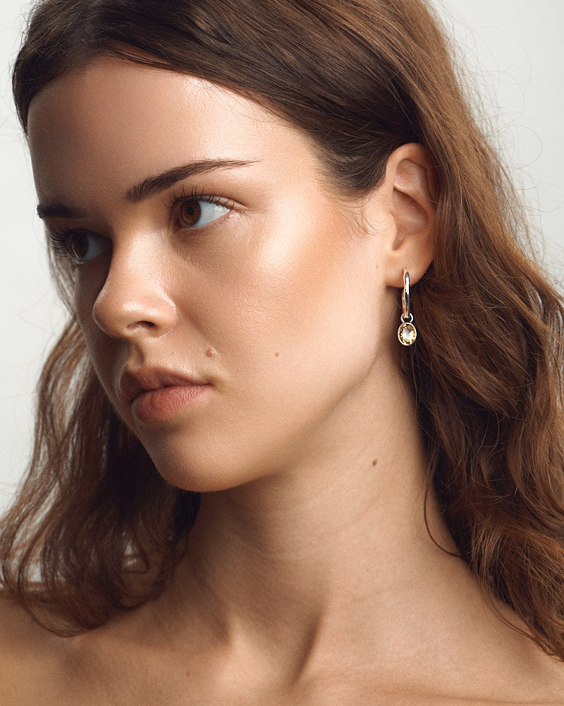 Ideal Hoops Earrings - Silver & Citrine