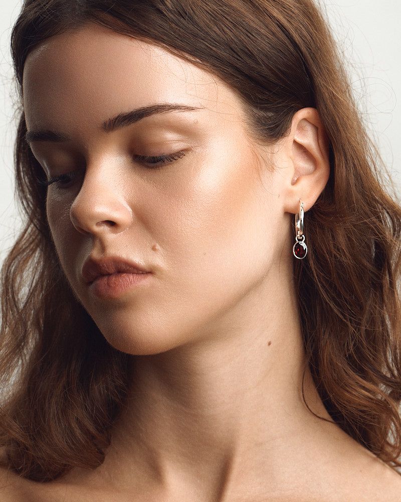 Ideal Hoops Earrings - Silver & Garnet
