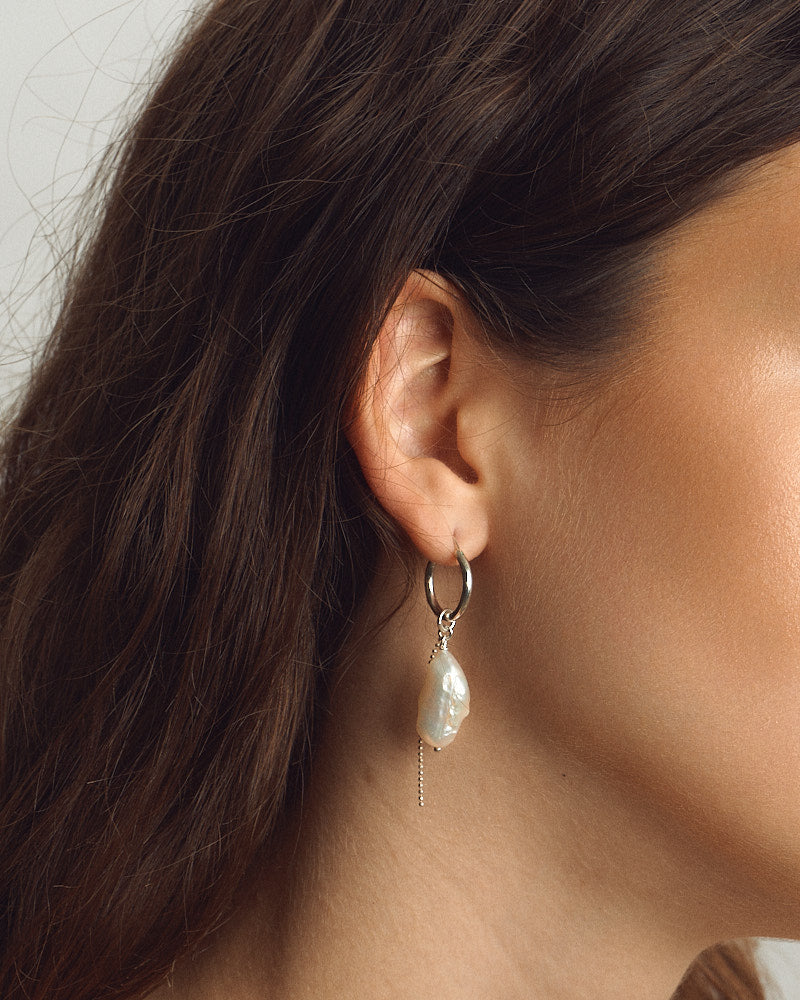 Mermaid Tear Earrings - Silver & Pearls