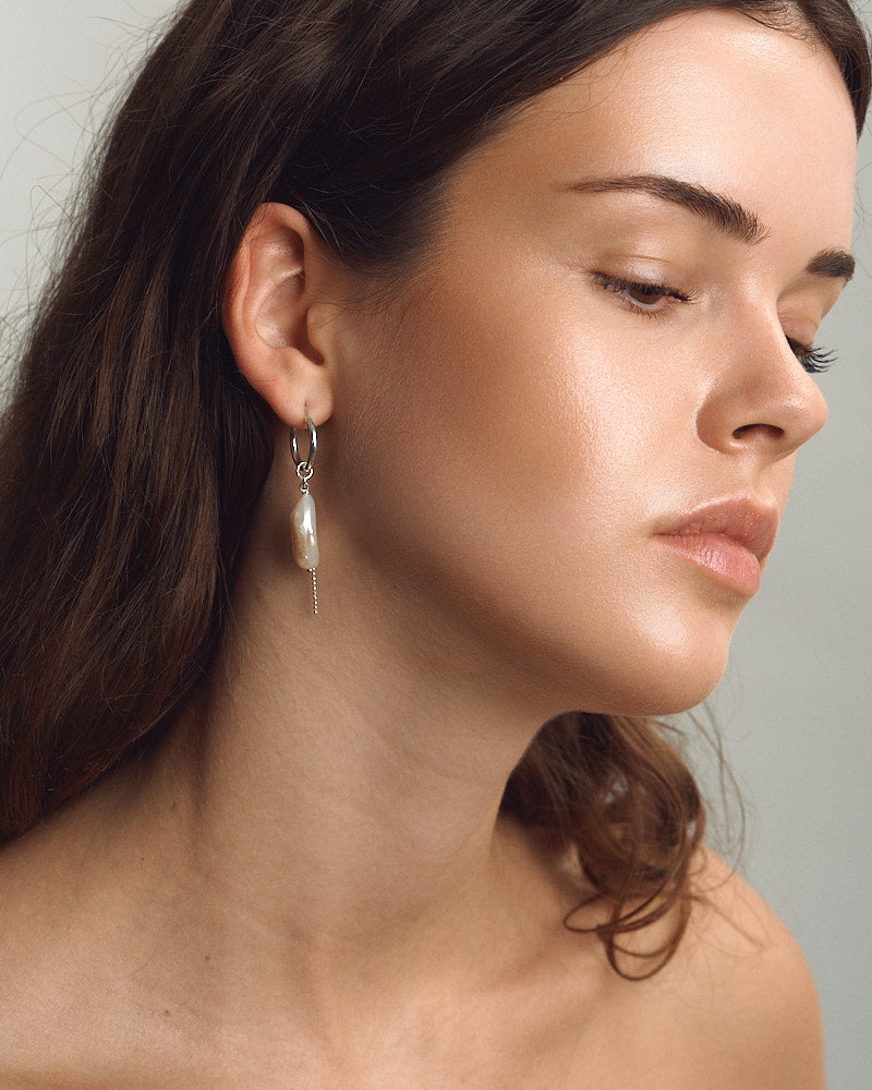 Mermaid Tear Earrings - Silver & Pearls