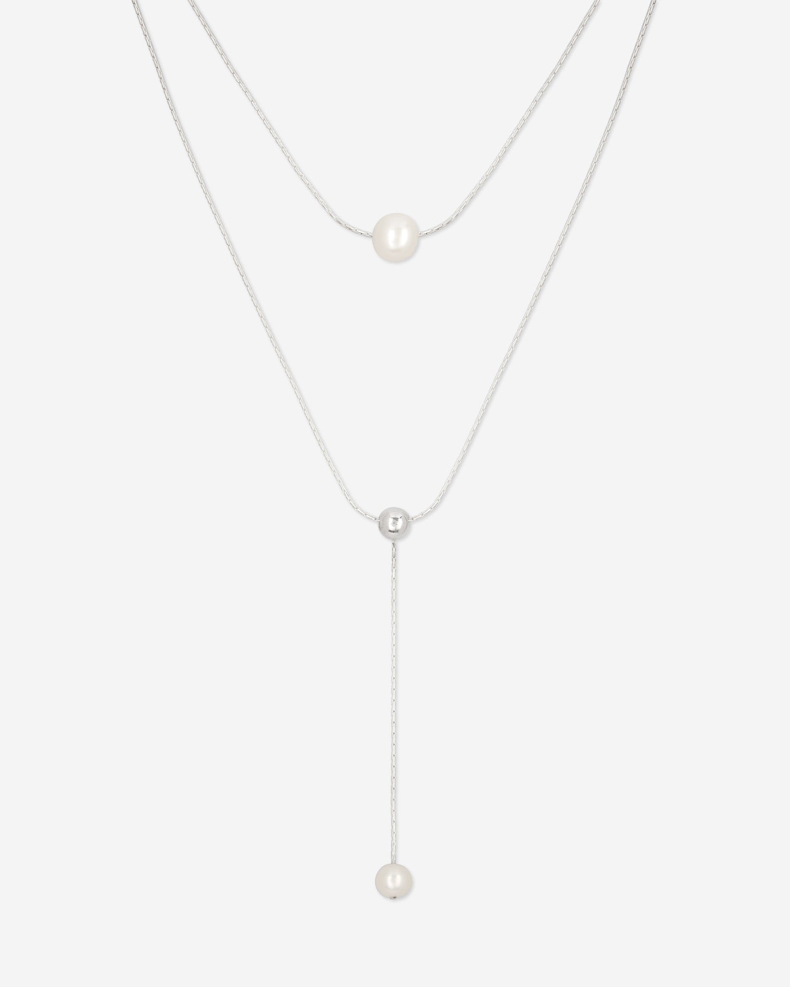 Close-Up of Pearl Naked Double Chain Necklace for COLD SKIN