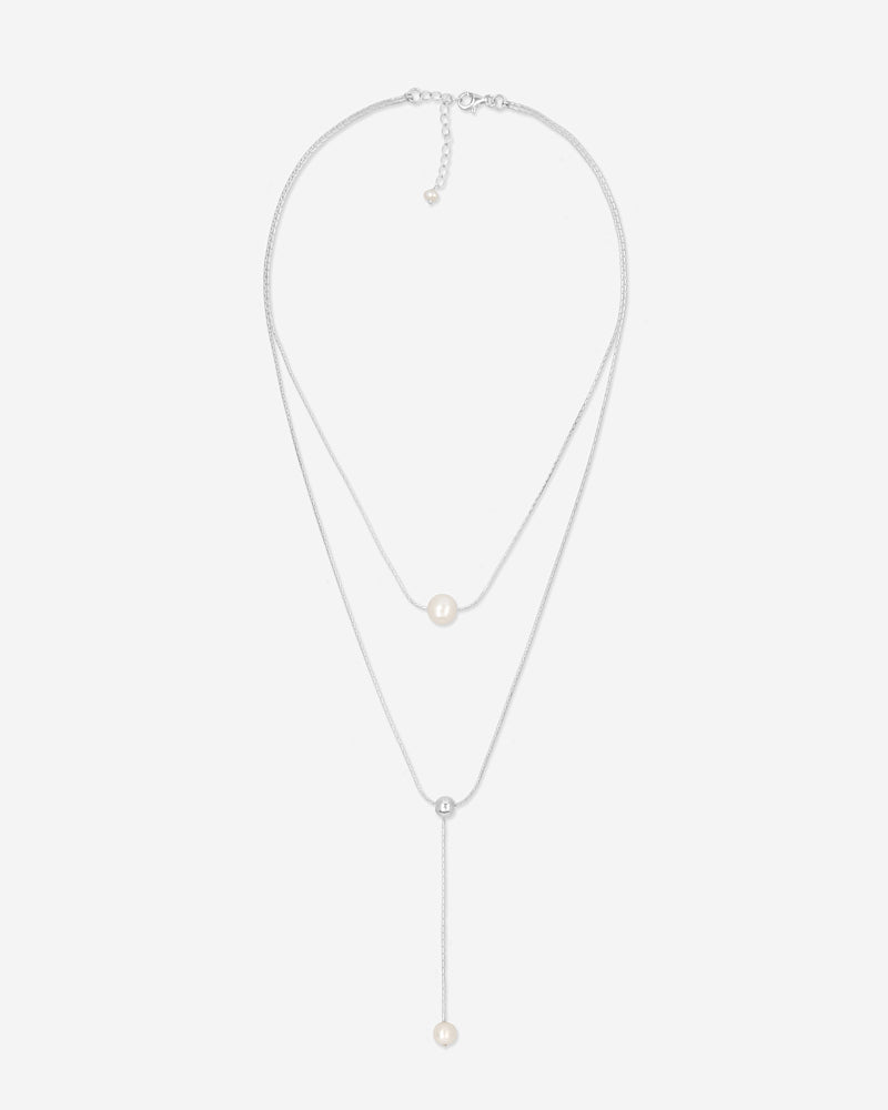 Double Chain Necklace - Silver & Pearls