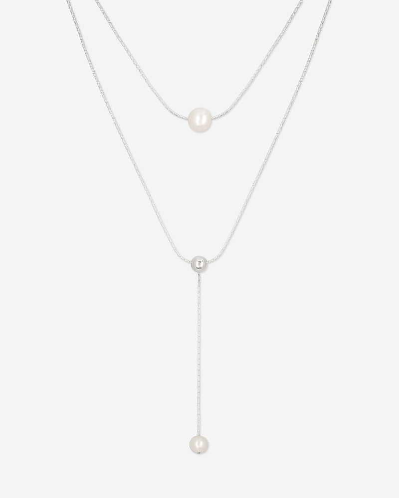 Double Chain Necklace - Silver & Pearls