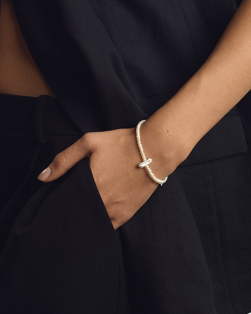 Flat Pearl Bracelet - Silver & Pearls