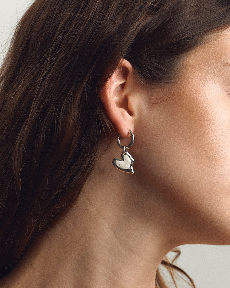Classic Solid Heart Earring - Silver