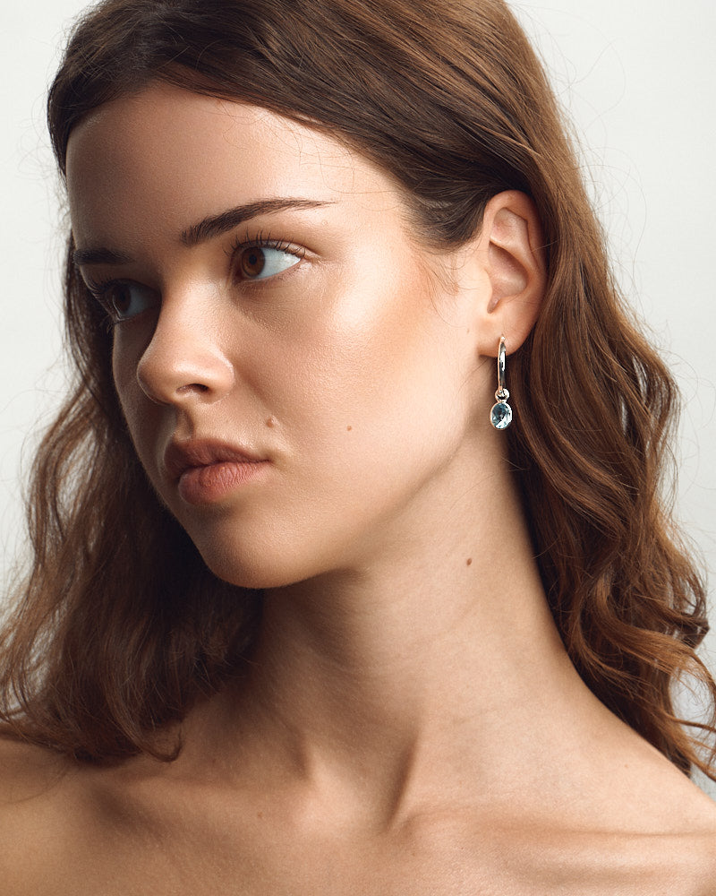 Ideal Hoops Earrings - Silver & Blue Topaz