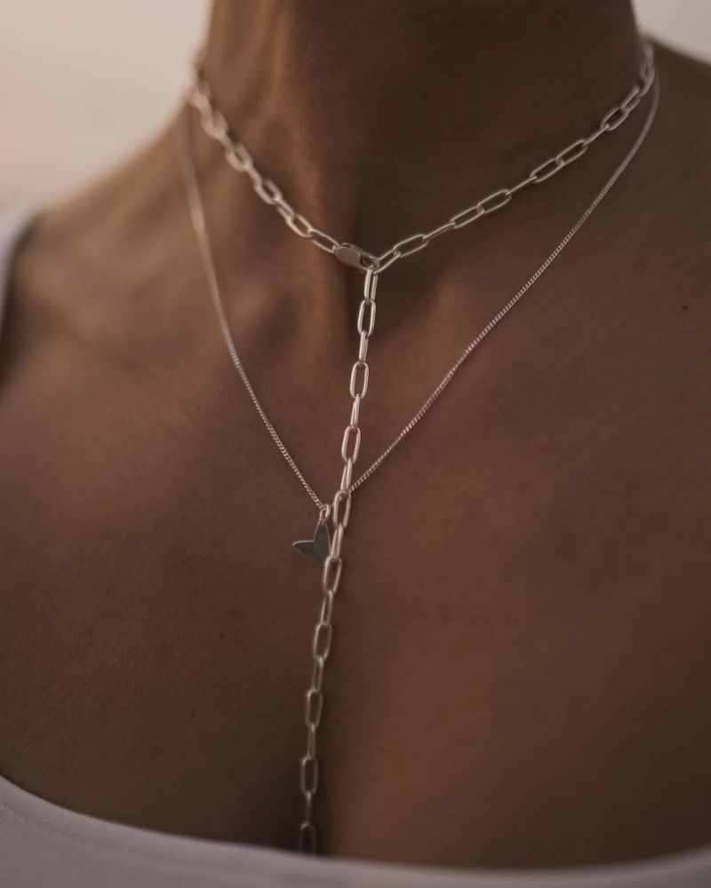 Paper Clip Y-Necklace - Silber