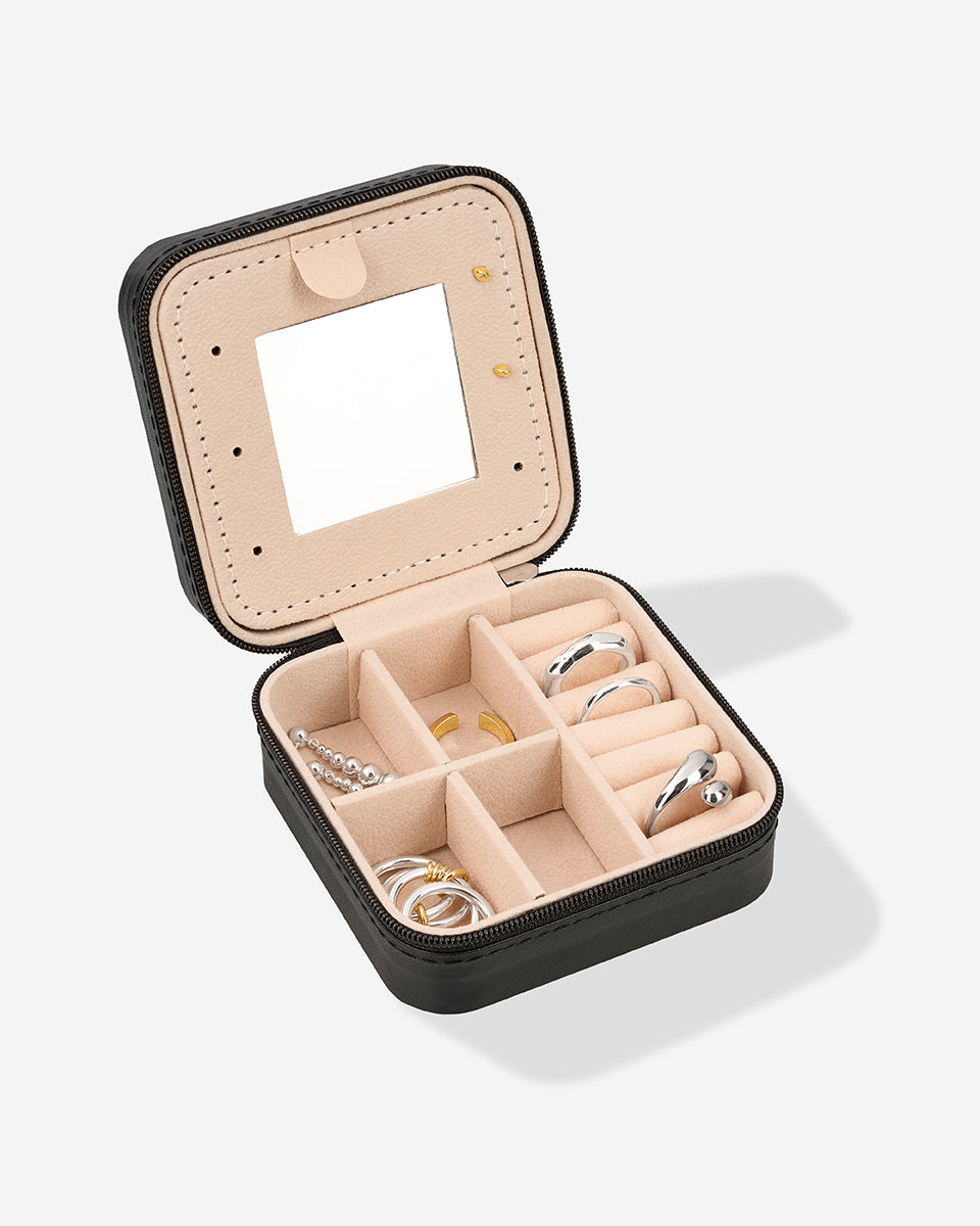 Open Jewelry Travel Box Black by COLD SKIN with mirror and jewelry compartments
