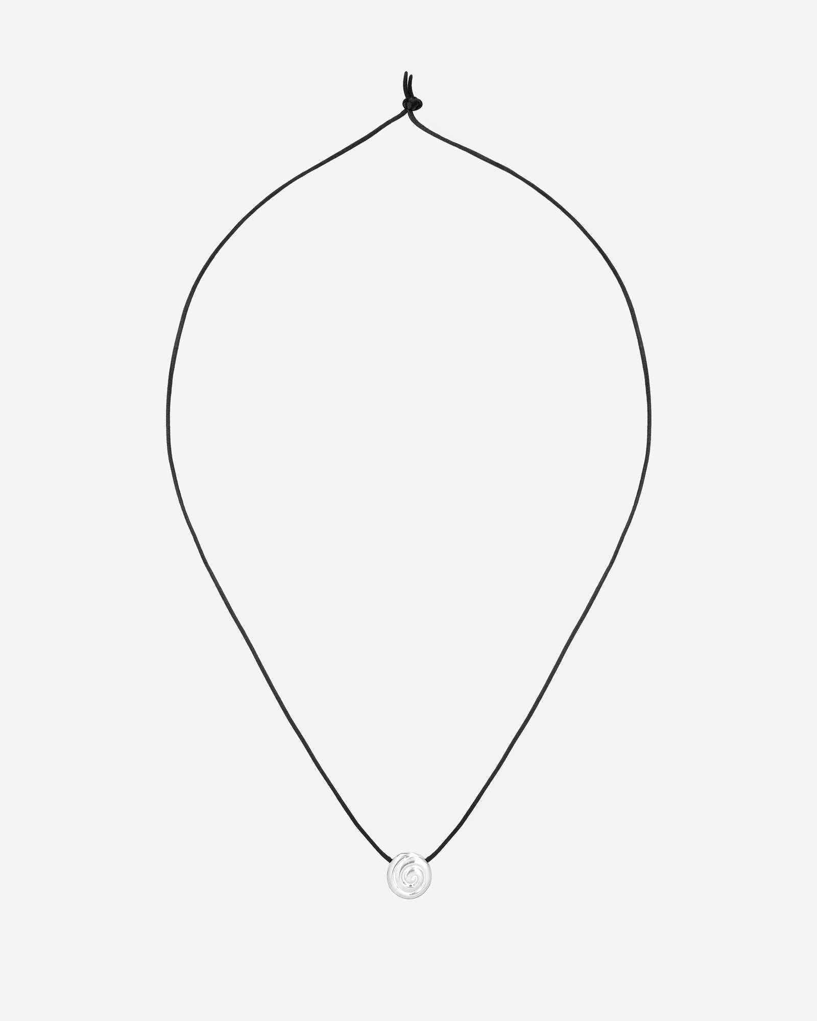 Louis Abel Uzu Mid Necklace Silver on black satin band.